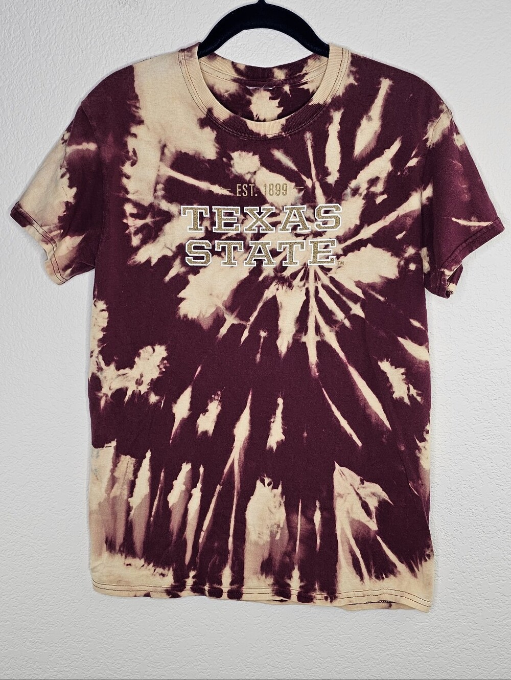 Texas State University College Tie Dye Maroon Gold Tshirt Small